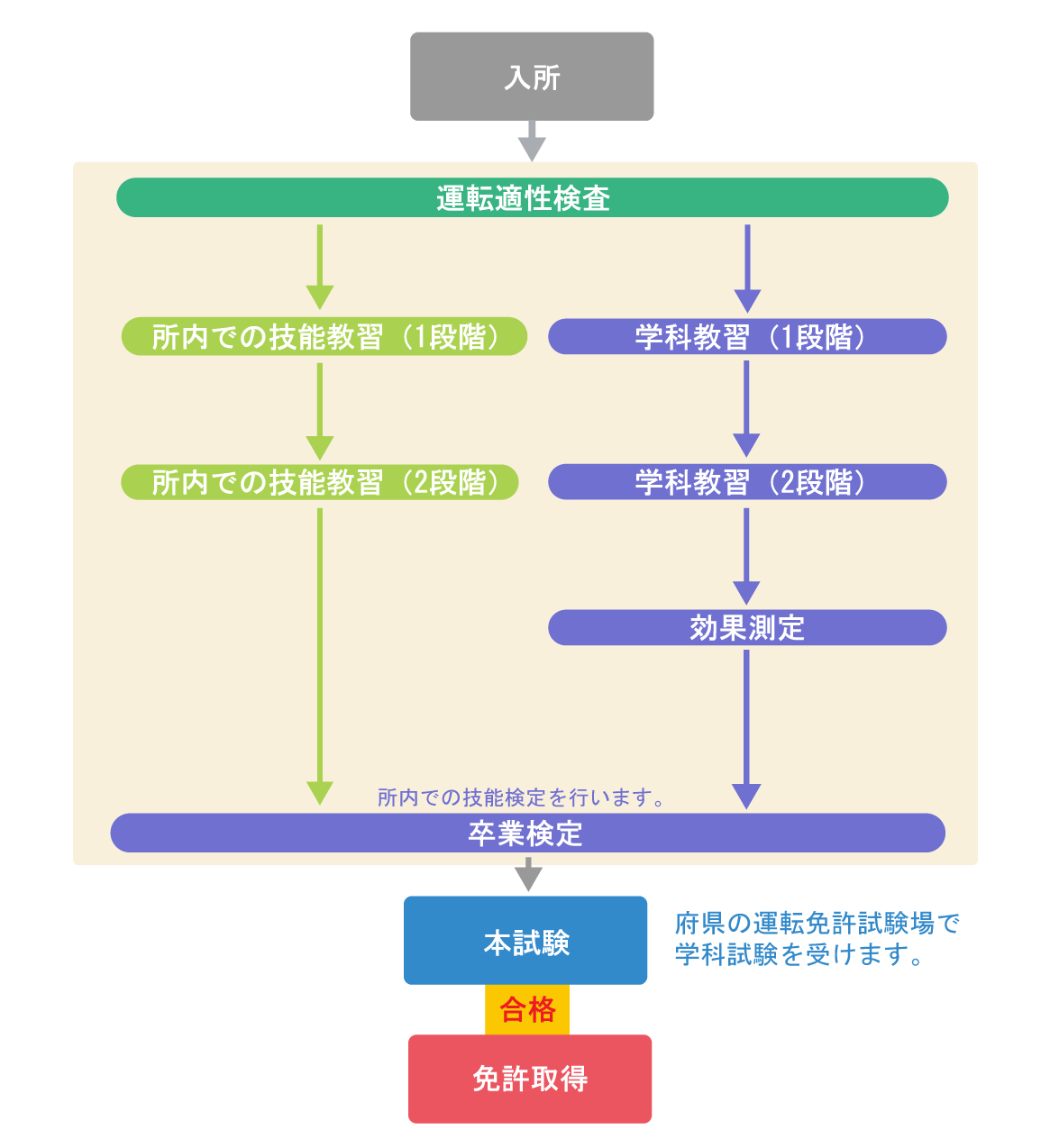 入所から免許取得まで